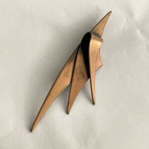 Vintage Brooch Modernist Copper Boomerang Large Pin Dimensional Aged Patina